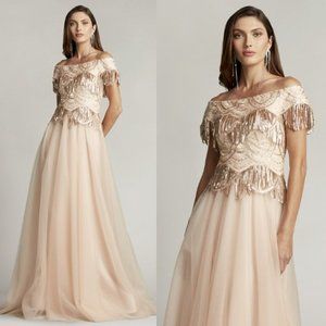 NWT TADASHI SHOJI RUBY SEQUIN FRINGE TULLE GOWN DRESS